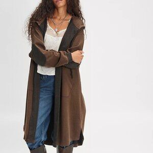Free People Tomorrows Sweatshirt Cardigan, Double Espresso Combo L